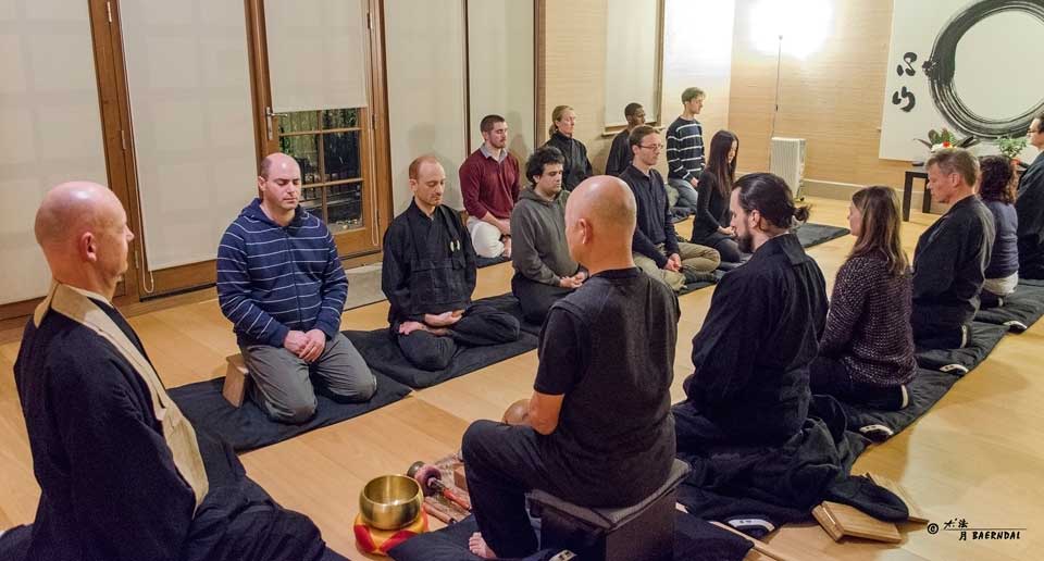 Zen group meditation at Yugagyo Dojo, London